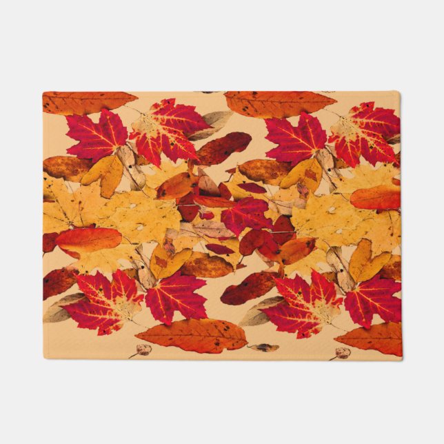 Rotes orange gelbes Brown-Herbst-Blätter Fußmatte (Vorderseite)