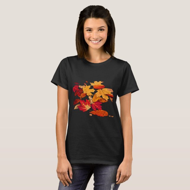 Rotes orange gelbes Brown-Herbst-Blätter T-Shirt (Vorne ganz)