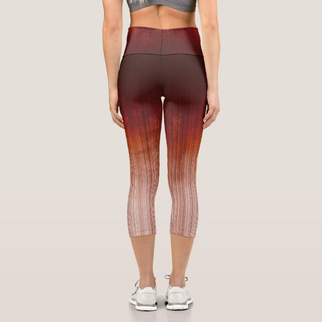 Rotes Orange Grau Weiß rustikal gestreifte ombre Capri Leggings (Rückseite)