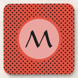 Rotes Orange Polka Dot Monogramm Getränkeuntersetzer