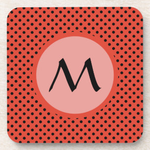 Rotes Orange Polka Dot Monogramm Getränkeuntersetzer