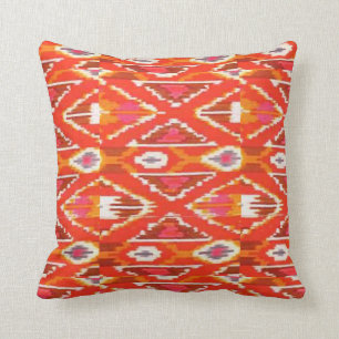Rotes orange und weißes Ikat Druck-Kissen Kissen