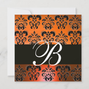 ROTES ORANGE YELLOW SCHWARZES DAMASK-MONOGRAMM, we Einladung