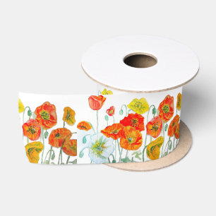 Rotes Orangen-Mohn-Wasserfarben-Blumenband Satinband