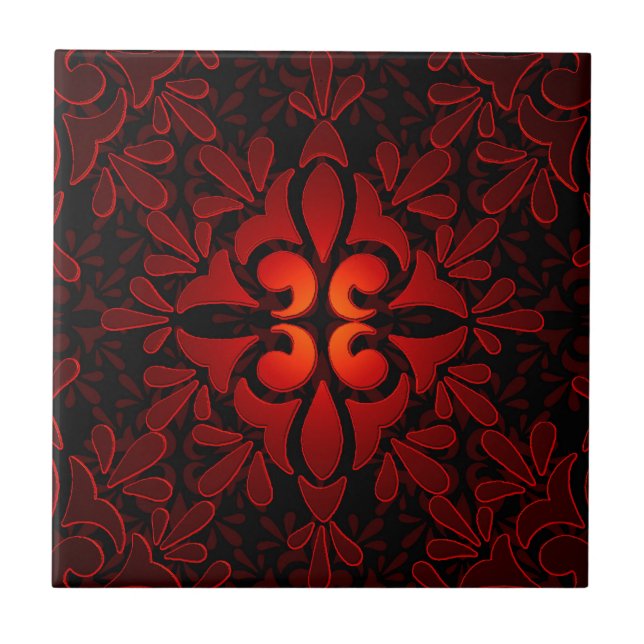 Rotes Oranges Schwarzes Modernes Geometrisches Des Fliese (Vorderseite)
