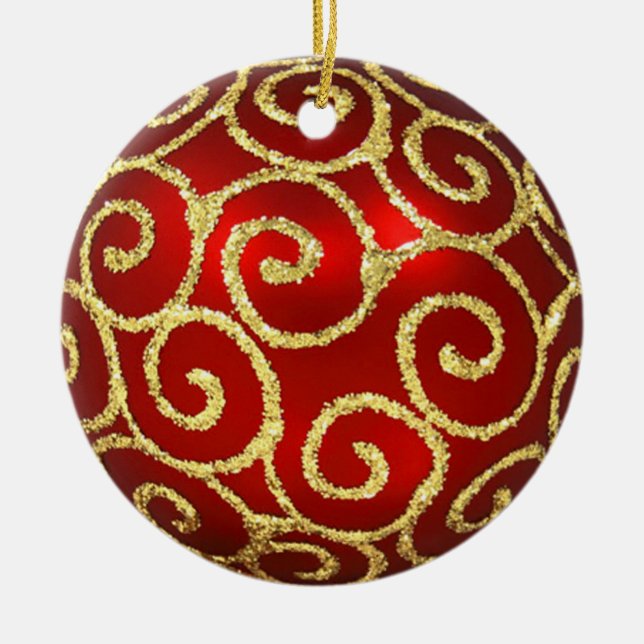 Rotes Ornament mit Gold-Wirbel (Vorne)