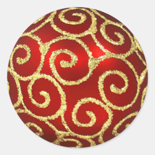 Rotes Ornament mit Gold-Wirbel-Aufkleber Runder Aufkleber