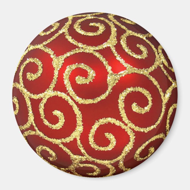 Rotes Ornament mit Gold-Wirbel Magnet (Vorne)