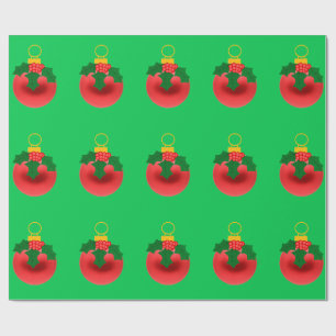 Rotes Ornament mit Stechpalmen Grünes Geschenkpapi Geschenkpapier