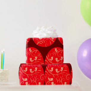 Rotes Osterei mit Vogelmuster Geschenkpapier