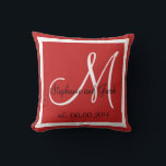 Rotes Paar/Familie/Kopfkissen Kissen<br><div class="desc">Personalisiertes rosa, schwarz und weiß mit Monogramm Kissen mit Braut- und Bräutigamen und Hochzeitdatum in dekorativer Schrift.Fester, bräunlicher Hintergrund. Das ist ein tolles Geschenk für frische Weds. Elegantes, trendiges Accessoire für Ihr Schlafzimmer, Ihren Lieblingsstuhl oder jedes Zimmer in Ihrer Familie Zuhause. Passen Sie Ihre Namen, Mono Anfangs- und Hochzeitstermin an....</div>