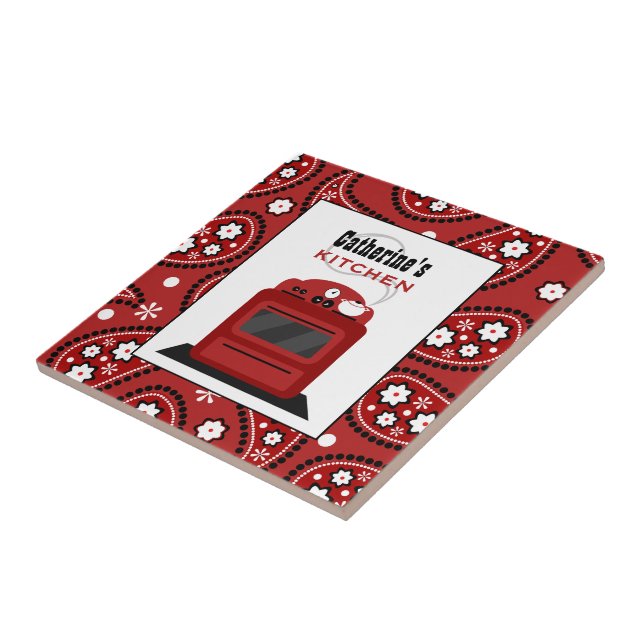 Rotes Paisley u. Retro Ofen-Küchen-Fliese Fliese (Seite)