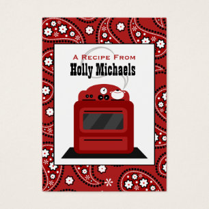 Rotes Paisley u. Retro Ofen-Rezept-Karten