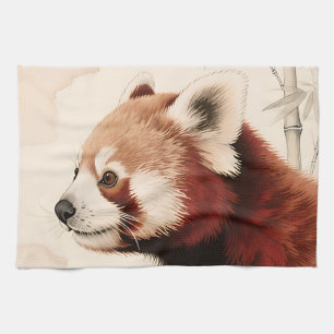 Rotes-Panda-Bambus-Wasserfarbenporträt Geschirrtuch