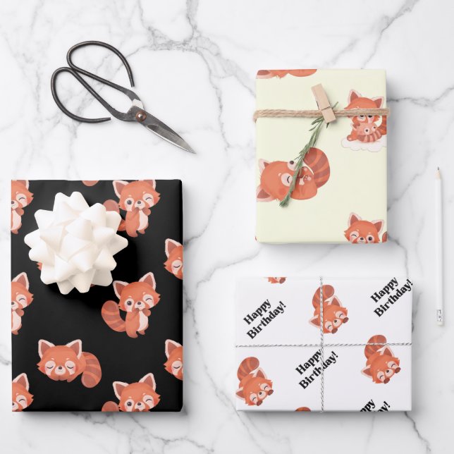 Rotes Panda-Packpapier Geschenkpapier Set (Vorderseite)