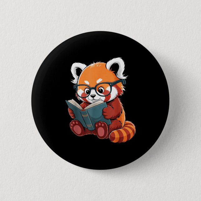 Rotes Pandas liest ein Buch lesendes Tier süß rot Button (Vorderseite)