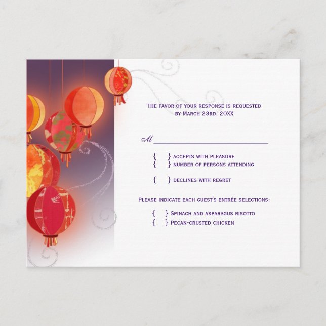Rotes Papier Laternen Hochzeitessen UAWG Einladungspostkarte (Vorderseite)