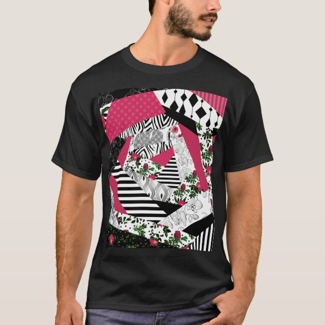 Rotes Patchwork, beliebt, Patchwork-Kissen T-Shirt (Vorderseite)
