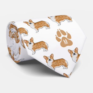 Rotes Pembroke Welsh Corgi Hundemuster mit Monogra Krawatte
