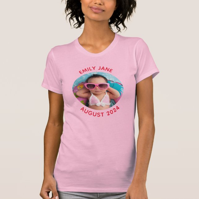 Rotes Personalisiertes Round Family Foto T-Shirt (Vorderseite)