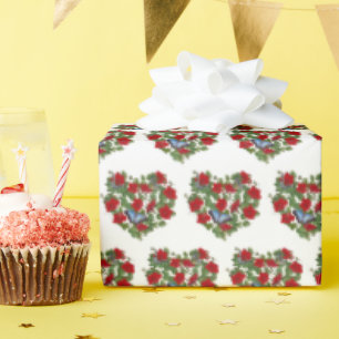 Rotes Petunia Herz mit blauem Schmetterling Geschenkpapier