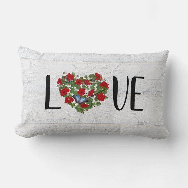 Rotes Petuniherz mit Schmetterlingen Liebe Lendenkissen (Vorderseite)