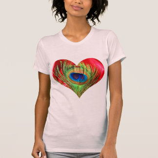 Rotes Pfau-Herz T-Shirt
