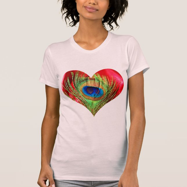 Rotes Pfau-Herz T-Shirt (Vorderseite)