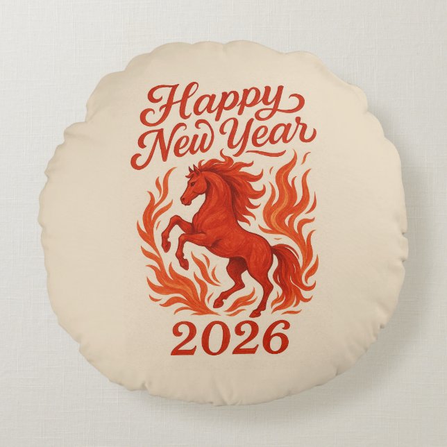 Rotes Pferd 2026 Rundes Kissen (Vorderseite)