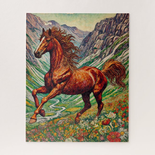 Rotes Pferd am Berghang 500 Stück Puzzle (Vertikal)