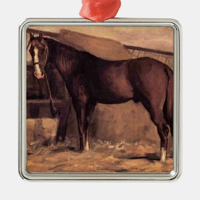 Rotes Pferd im Stall Ornament Aus Metall (Vorne)