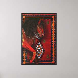 Rotes Pferd mit traditionellen Kilim-Motiven Leinwanddruck