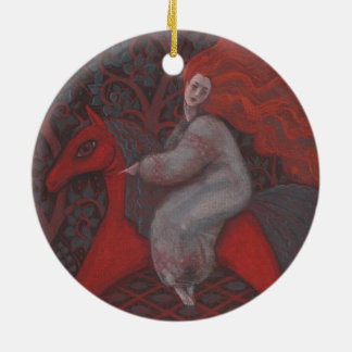 "Rotes Pferd", Rotkopffrau, surreale Kunst der Fan Keramikornament