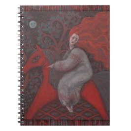 "Rotes Pferd", Rotkopffrau, surreale Kunst der Fan Notizblock