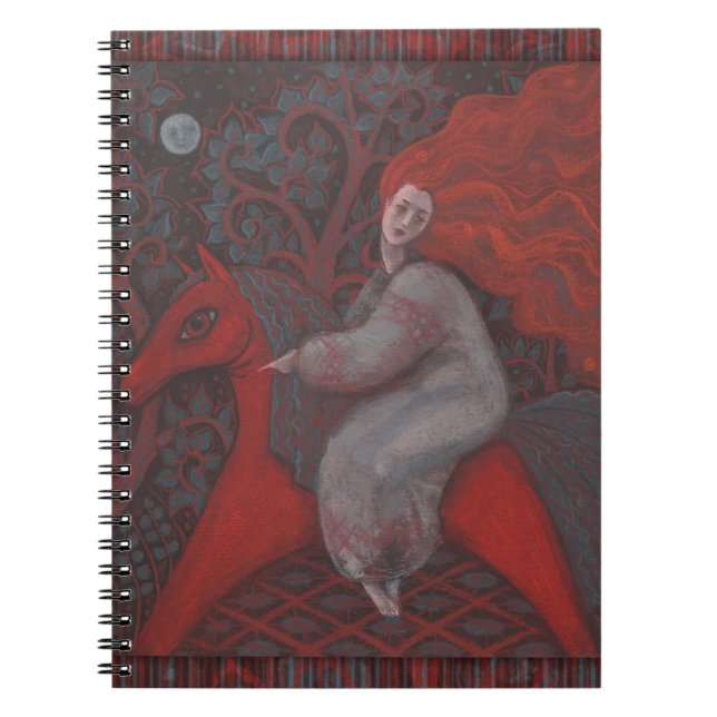 "Rotes Pferd", Rotkopffrau, surreale Kunst der Fan Notizblock (Vorderseite)