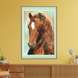 Rotes Pferd - überzogene Canvas Leinwanddruck