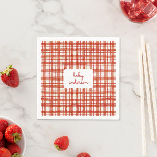 Rotes Picknick-Tartan-Muster Baby Shower Serviette