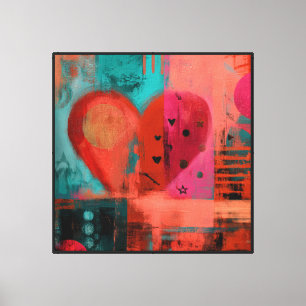 Rotes Pinkes Valentinsgraffiti-Splittherz Leinwanddruck