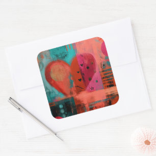 Rotes Pinkes Valentinsgraffiti-Splittherz Quadratischer Aufkleber