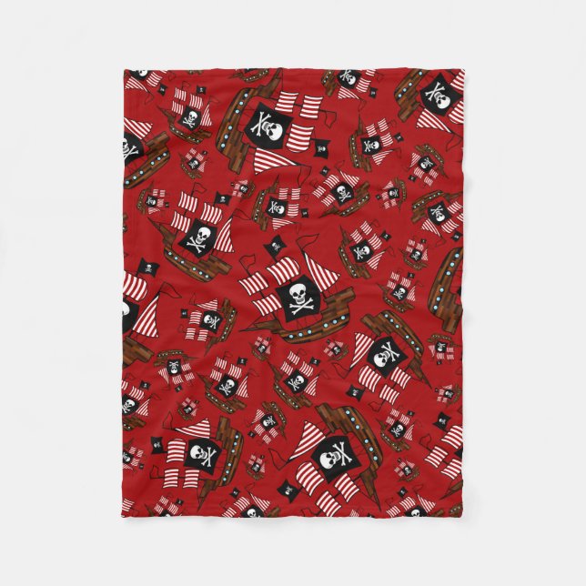 Rotes Piratenschiff Fleecedecke (Vorderseite)