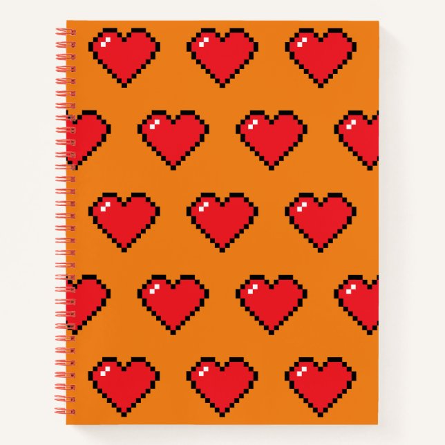 Rotes Pixel-Herzmuster Notizbuch (Vorderseite)