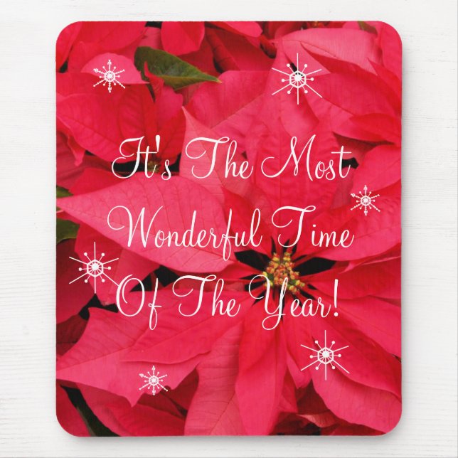 Rotes Poinsettia-Blumen-Schnee-Flocken-Weihnachten Mousepad (Vorne)