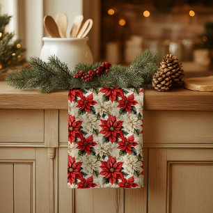 Rotes Poinsettia-Küchentuch Wasserfarbe Weihnachts Geschirrtuch