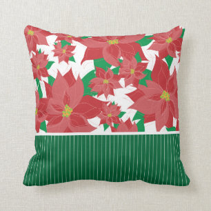 Rotes Poinsettia-Weihnachten Kissen