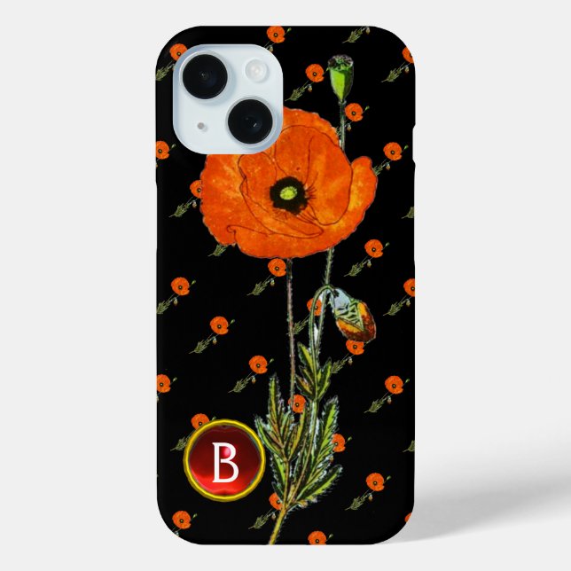 ROTES POPPEN IN SCHWARZ-RUBY GEMSTONE-MONOGRAM Case-Mate iPhone HÜLLE (Rückseite)