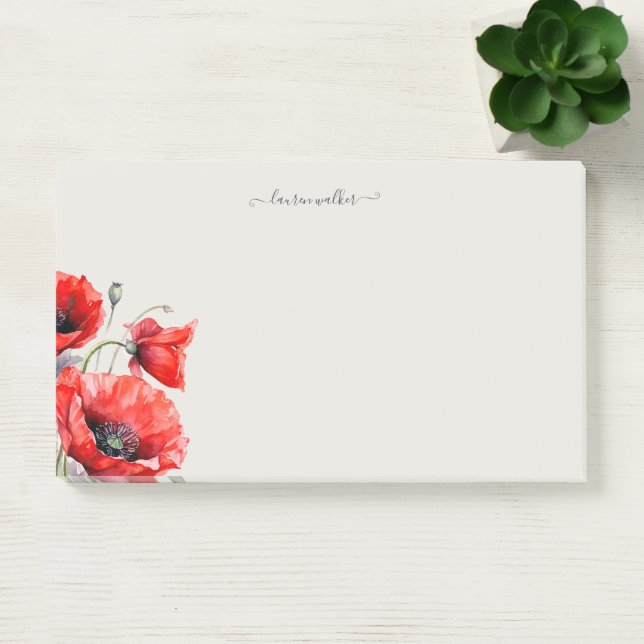 Rotes Poppy Floral Monogramm Post-it Klebezettel (Büro)