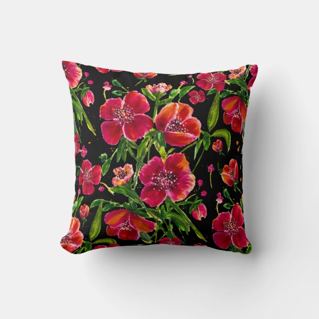 Rotes Poppy Garden Kissen (Vorderseite)