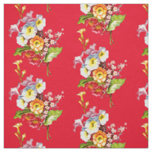 Rotes Primel-Blumenstrauß Vintage Frühlingsblumenm Stoff