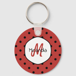 Rotes Punkte-Monogramm Schlüsselanhänger