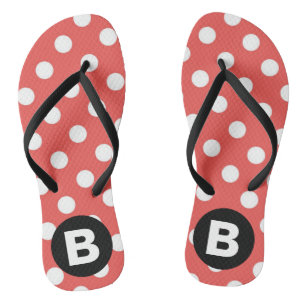 Rotes Punkte-Muster schwarzes Monogramm Flip Flops